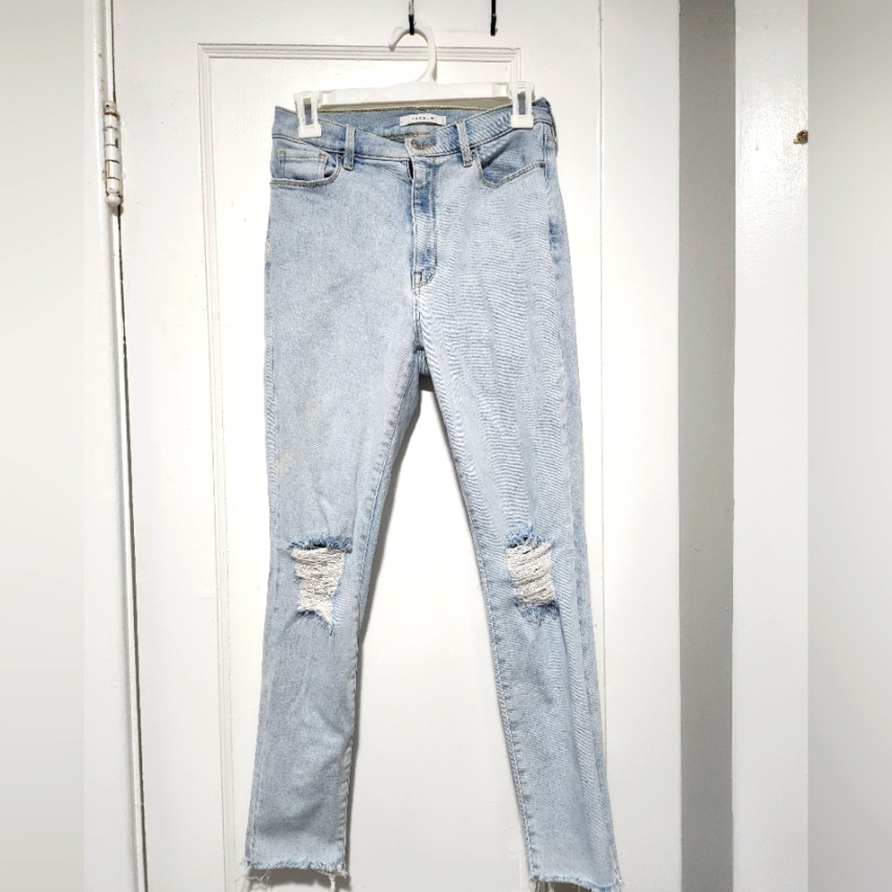 PacSun super high rise Jeggings Lightwash distressed waist 27 length 38 EUC